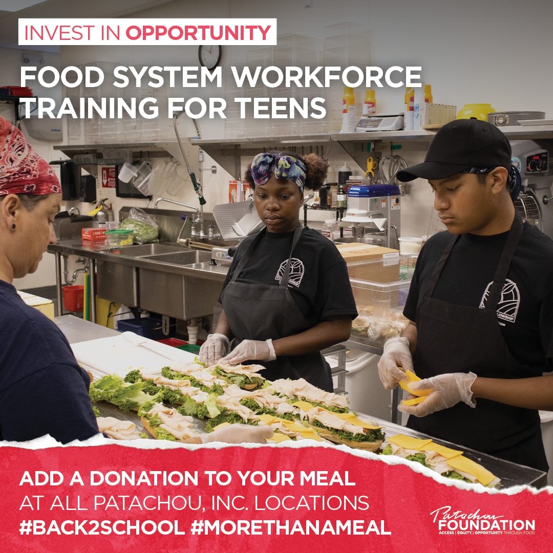 Food is a powerful tool for social + economic mobility. Learn more abt The Food Fellowship, a paid summer work force for high school students thru @thepatachoufoundation. Thru September 12th, ADD A DONATION to your meal at any @patachouinc location ! #Back2School #MoreThanAMeal