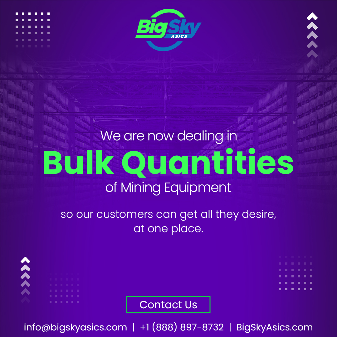 bigskyasics's tweet photo. We are now dealing in bulk quantities of mining equipment so our customers can get all they desire, at one place. 
Set up your mining farm with a reliable one stop shop for mining equipment. 
Chat with us if you have any query: https://t.co/qENDNujQyB

#cryptominer #cryptocurrecy https://t.co/lZyLfVFI2P
