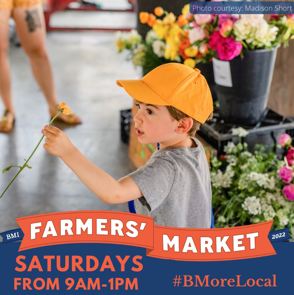 BMIatWork's tweet photo. This weekend be sure to stop and smell the roses…at the BMI Farmers’ Market!
The Farmers’ market is every Saturday from 9am-1pm and the museum is open from 9am-3pm.
#FarmersMarket #ShopLocal #Bmorelocal https://t.co/vMicG3Zt3b
