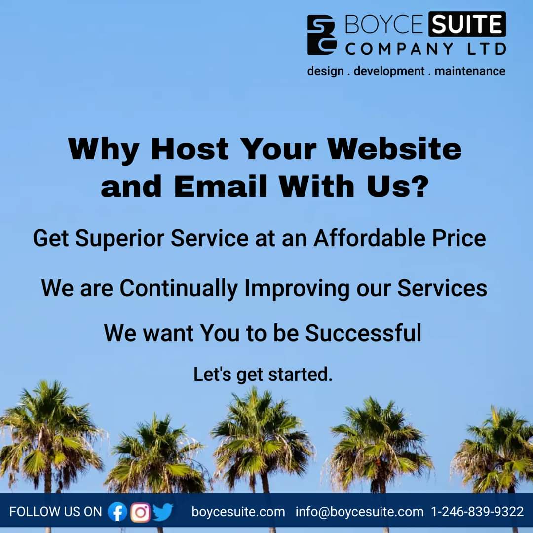 boycesuite's tweet photo. If you're looking for excellent website and email hosting, look no further. 

#webdeveloper #webhosting #webhostingservices #webhostingcompany #Email #emailhosting 

📱 Call or WhatsApp +1-246-839-9322
�� Send an email to info@boycesuite.com
Visit https://t.co/Pyj6pA6XH4 https://t.co/q3Qc1YjE5C