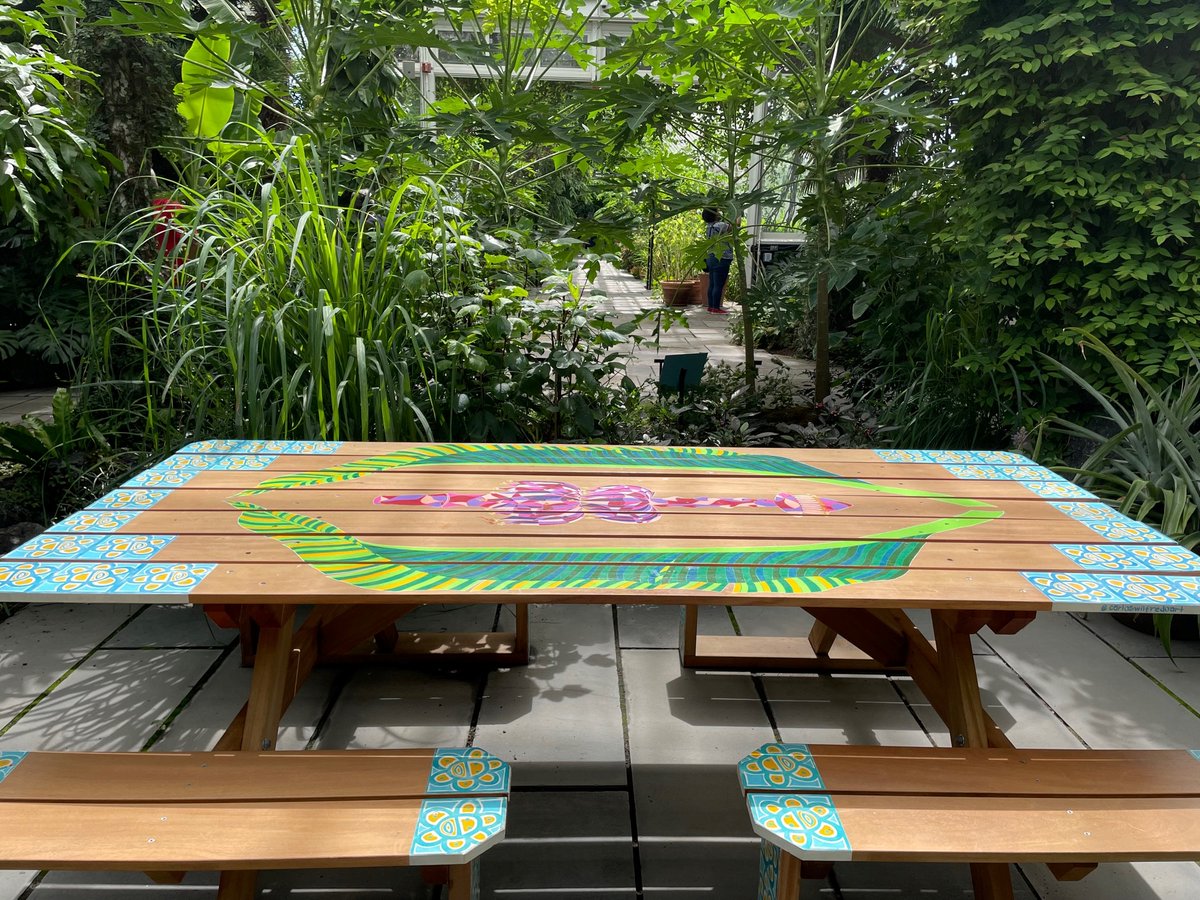 emmapfohman's tweet image. It was wonderful to visit the #AroundTheTable exhibition at @NYBG - they're showcasing 30 one-of-a-kind tables designed by Bronx artists to bring people together &amp;amp; spark conversation around plant-based food traditions!