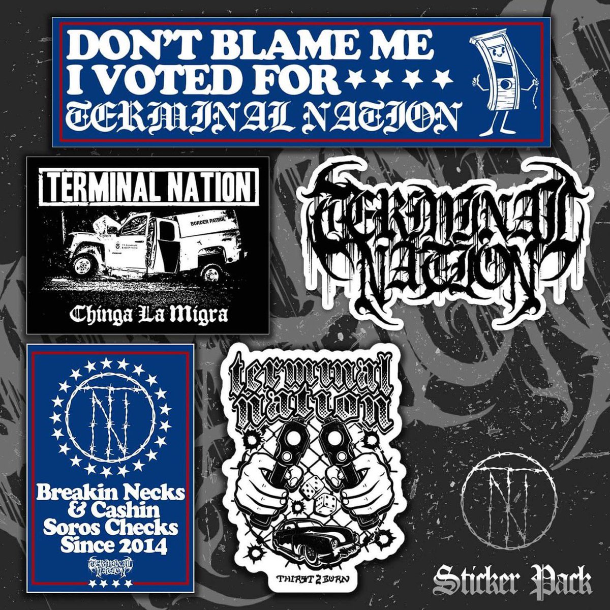 STICKER PACK AVAILIBLE NOW

terminalnation.bigcartel.com

THIS ALONG WITH SHIRTS &amp; JERSEYS WILL COME OFFLINE AFTER THIS WEEKEND.