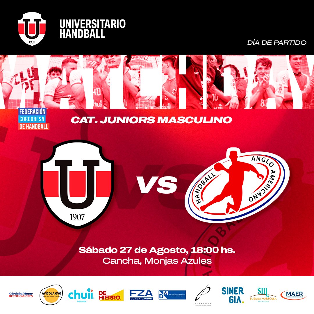 Finde de partidos 🔥
Vení a alentar a las Primeras y a los Juniors este finde! 🙌🏼
SÁBADO:
Primera Femenina VS Alianza VMH @alianzahandballvm
🕘 15:00 hs
🏟️ en Monjas Azules

Juniors vs Anglo @handballanglo
🕘 18:00 hs
Primera Masculina vs Anglo 
🕘 19:30 hs
🏟️ en Monjas Azules