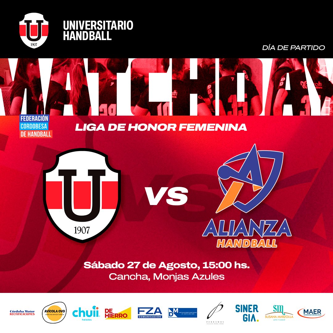 HandballUni's tweet photo. Finde de partidos 🔥
Vení a alentar a las Primeras y a los Juniors este finde! 🙌🏼
SÁBADO:
Primera Femenina VS Alianza VMH @alianzahandballvm
🕘 15:00 hs
🏟️ en Monjas Azules

Juniors vs Anglo @handballanglo
🕘 18:00 hs
Primera Masculina vs Anglo 
🕘 19:30 hs
🏟️ en Monjas Azules https://t.co/ouVm4xJU96