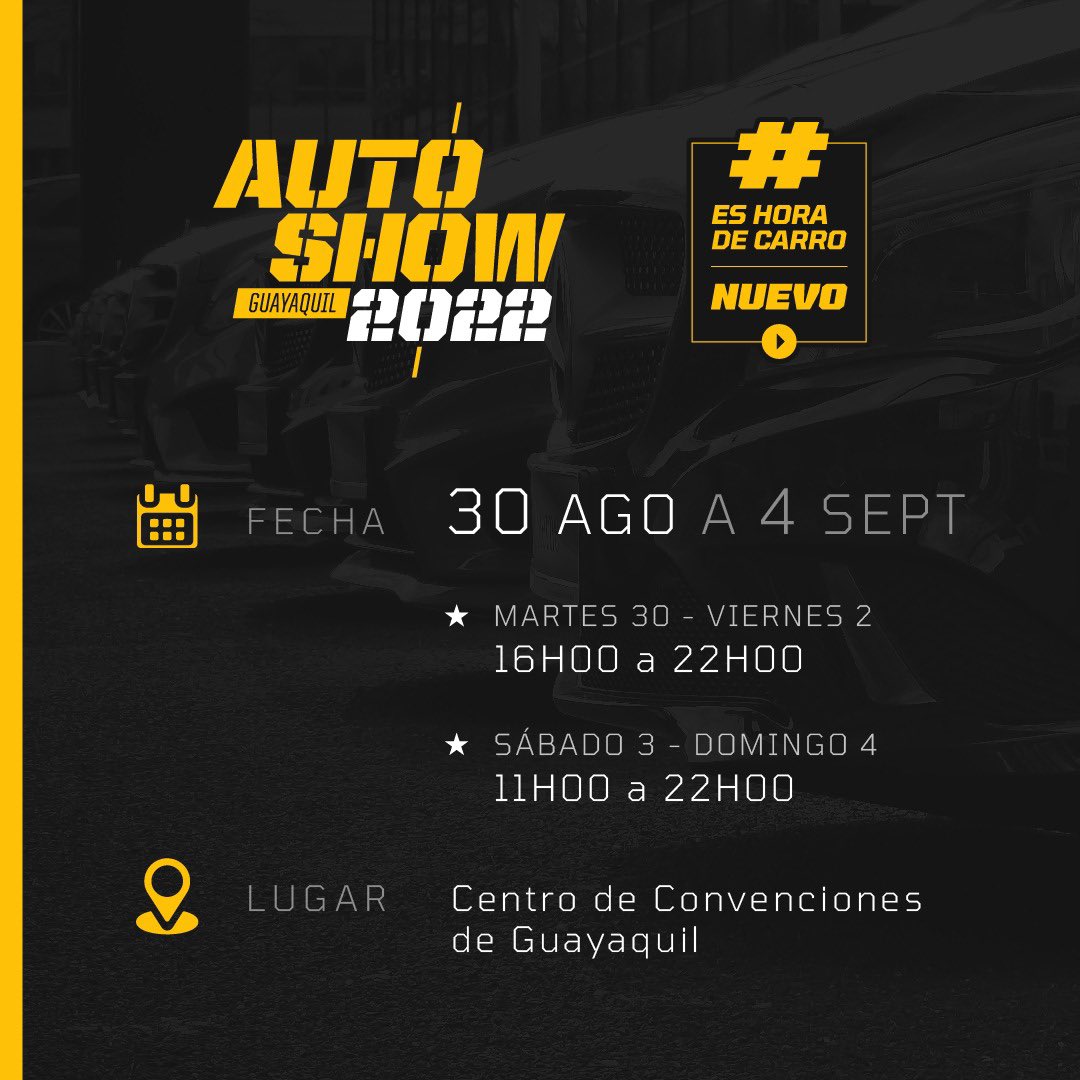 marca90ec's tweet photo. ¡No te pierdas #Autoshow2022! Este año consigues tu carro nuevo con promociones únicas y beneficios irrepetibles, en estos horarios. 

Visítanos en el Centro de Convenciones @ExpoplazaEc https://t.co/kaFzKa6ep6
