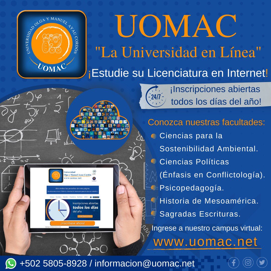 UOMAC_'s tweet photo. Para más información ingrese a nuestro Campus virtual: https://t.co/EbjcBdHL8k 💻
UOMAC "La Universidad en Línea"
¡Para ser libres!
📲 +502 5805-8928
📩 informacion@uomac.net
#UOMAC
#ParaSerLibres
#EducaciónEnLínea
#doctorados
#Maestría
#Maestrías
#LicenciaturasOnline https://t.co/dQFM1Bbjco