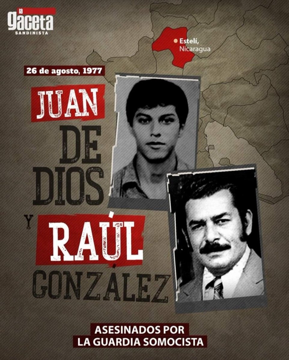 💥26Agosto 1977: Juan de Dios Muñoz Reyes y Raúl González fueron, capturados y 
ASESINADOS POR LA GUARDIA SOMOCISTA.
Juan de Dios era correo y suoplente de la Dirección Nacional.

#UnidosEnVictorias 
#PatriaBenditayLibre 

<a href="/RDRFSLN_/">RDRFSLN_🇳🇮❤🖤</a> <a href="/superfrog89/">S̲u̲p̲e̲r̲f̲r̲o̲g̲8̲9̲</a> <a href="/CobiDanto79/">Cobi Danto</a>