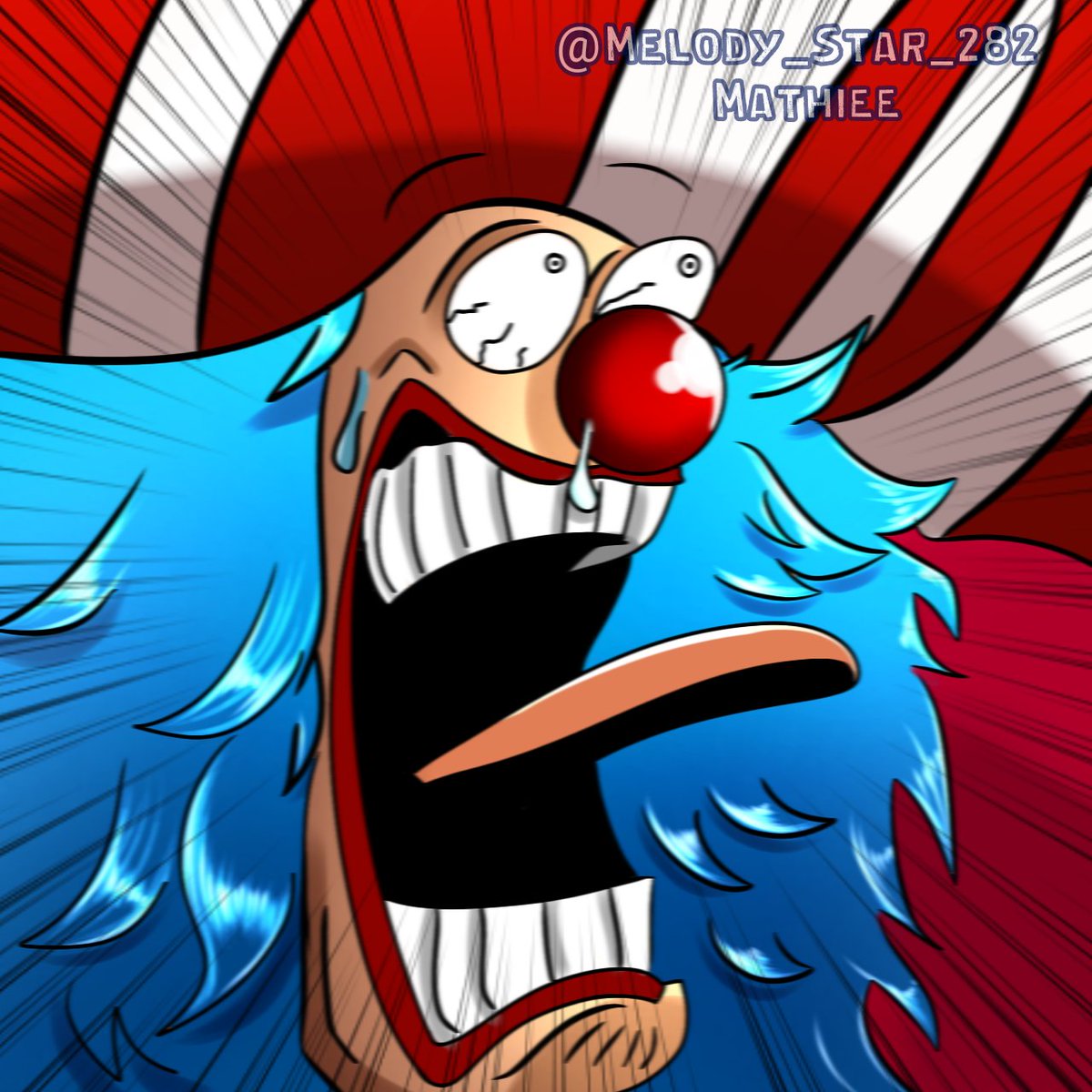 Melody_Star_282's tweet photo. #ONEPIECE1058 #FANART  Buggy con la ENEL FACE.  Re dibujo del capítulo 1058 🤡🤣 https://t.co/R4vjMi9VQ4
