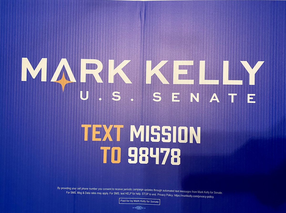 KristineAz's tweet image. My very first political yard sign. I wonder if it will get trashed. lol @SenMarkKelly #AZvote