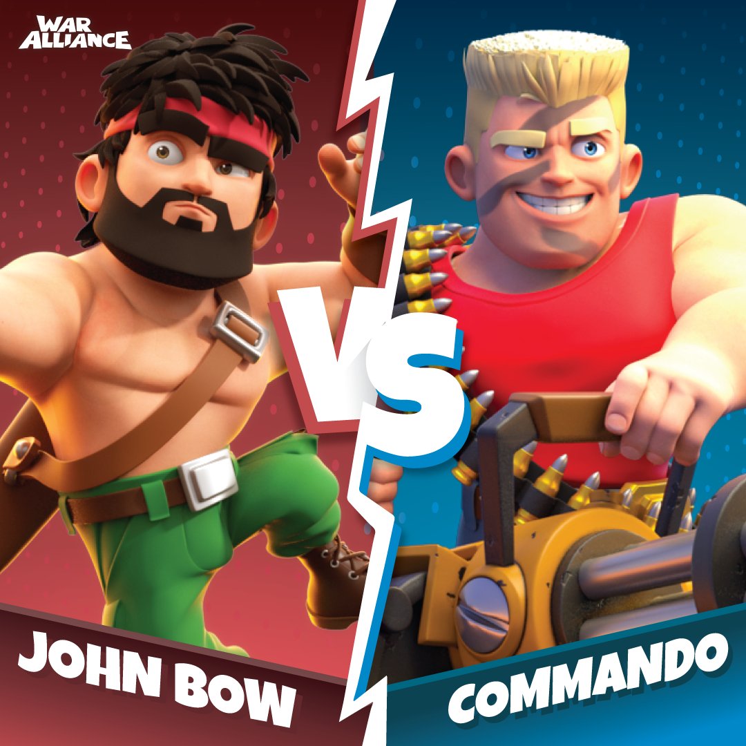 WarAllianceGame's tweet photo. #VersusContest time! In the replies, put down who you think will have the higher Win % this weekend, JB or Commando, along with the link to your player profile :D If you're right, you'll score 75 Gems! https://t.co/LLFgewYgud