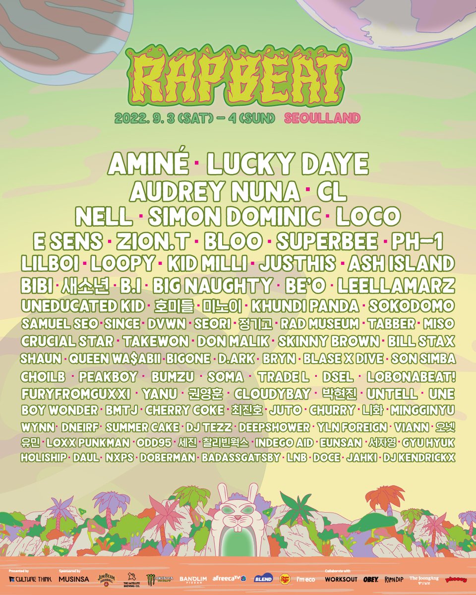 ⏰ RAPBEAT 2022 타임테이블 공개 ⏰

RAPBEAT 2022의 TIME TABLE을 공개합니다! 📣

양일간 무려 4개의 STAGE에서 진행되는 이번 RAPBEAT 2022!
제일 보고 싶은 무대는 어디인가요~?👀

#RAPBEAT #랩비트 #RAPBEAT2022 #랩비트2022 #페스티벌 #뮤직페스티벌 #TIMETABLE #타임테이블