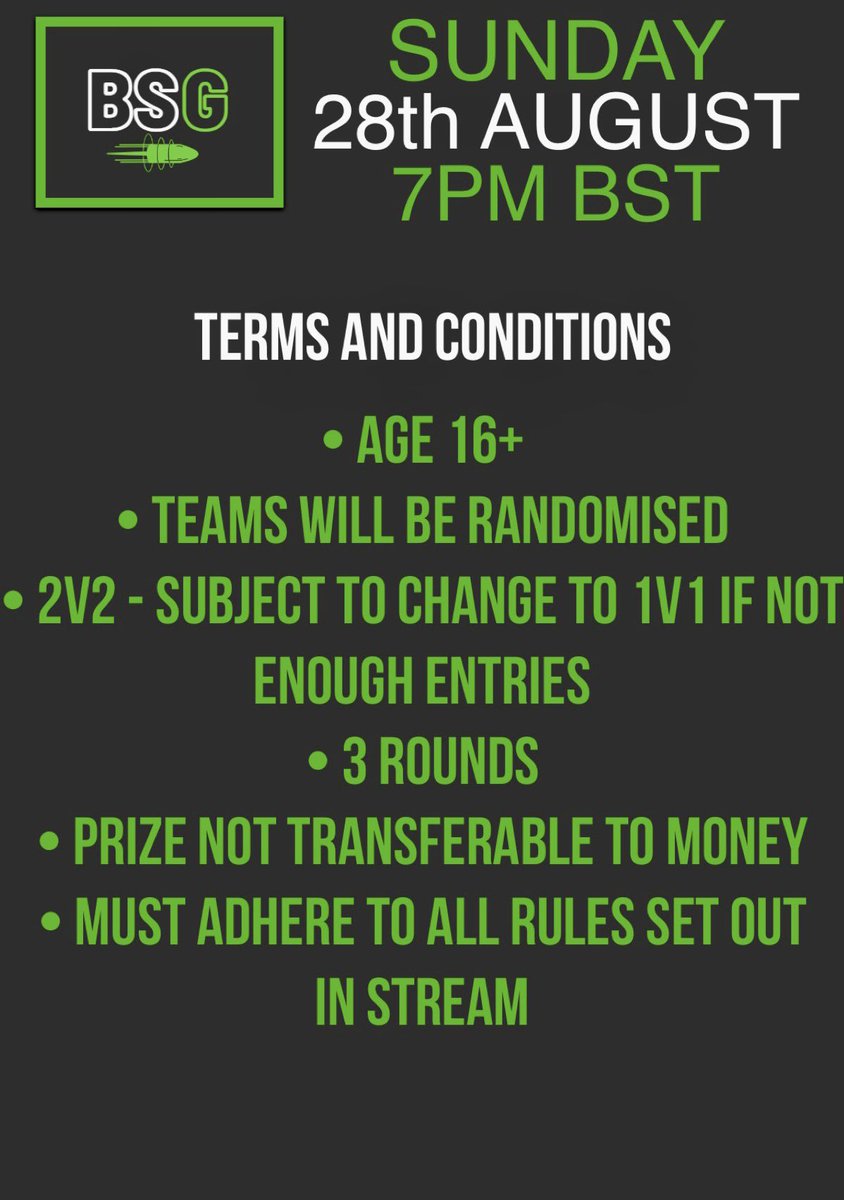 bsgaming_gg's tweet photo. BSG’s 1ST COD WAGER PLAY OFFS!

Interested? Follow the link to sign up below! Drop us a message to let us know you’ve signed up and jump into our DC to find out more info… 

https://t.co/nU5HPNLVdA

DISCORD ⤵️
https://t.co/QUVCxYGUEN

#BSG https://t.co/xE64x8Nd37
