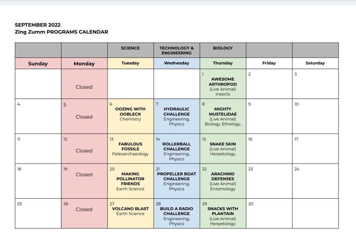 September calendar is here! We hope to see you at Go Wild Science Club and M-Power Engineering Club at <a href="/ZingZumm/">Children's Museum of Jacksonville, Inc.</a>!