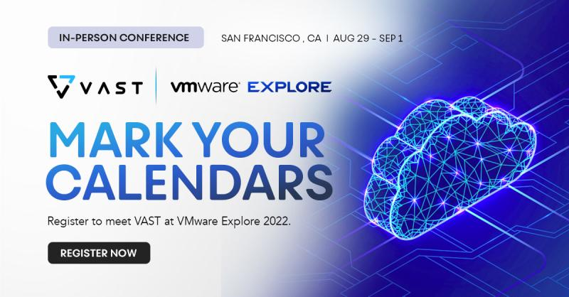VAST_Data's tweet photo. We’re getting supercharged ⚡ at #VMwareExplore 2022!

From Aug. 29 to Sept. 1, you can swing by booth No. 602, pick up some VAST swag, and hear from our #VASTronauts, including @DeepStorageNet.

Time to register!
https://t.co/7IVFclGzMR https://t.co/XW39RMLg1e
