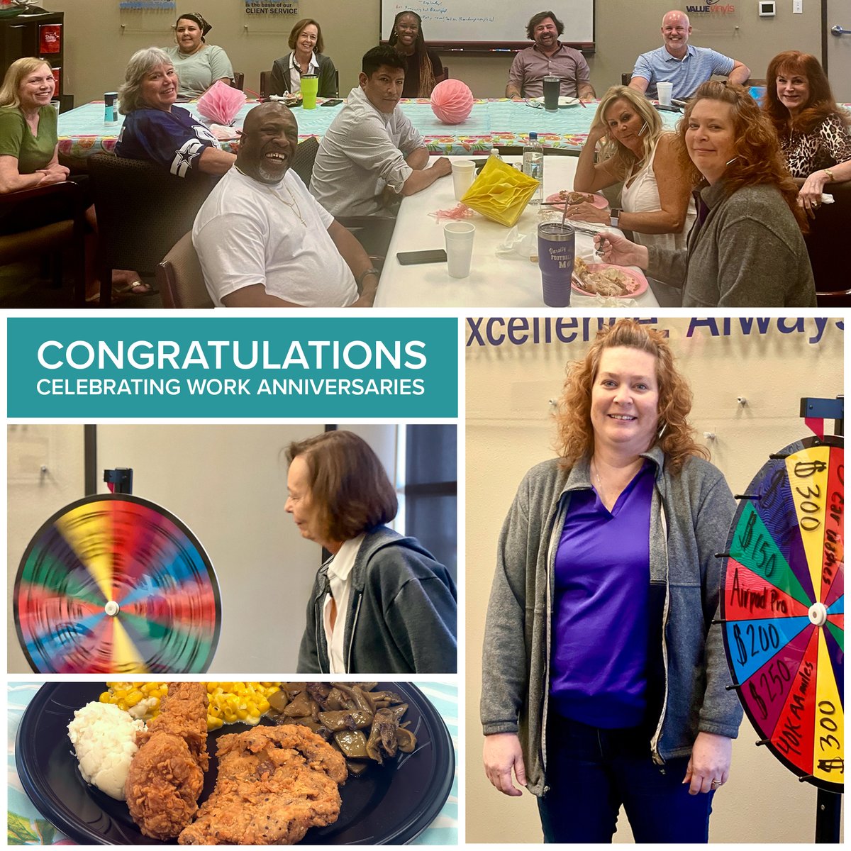 valuevinyls's tweet photo. Congrats, Amanda and Mary Ann, on your work anniversary! 
We're celebrating #LaborDay a little early with a catered lunch from @babeschicken! Yum! 
#workperks #ourteam #workanniversary https://t.co/kP1bMYIcBa