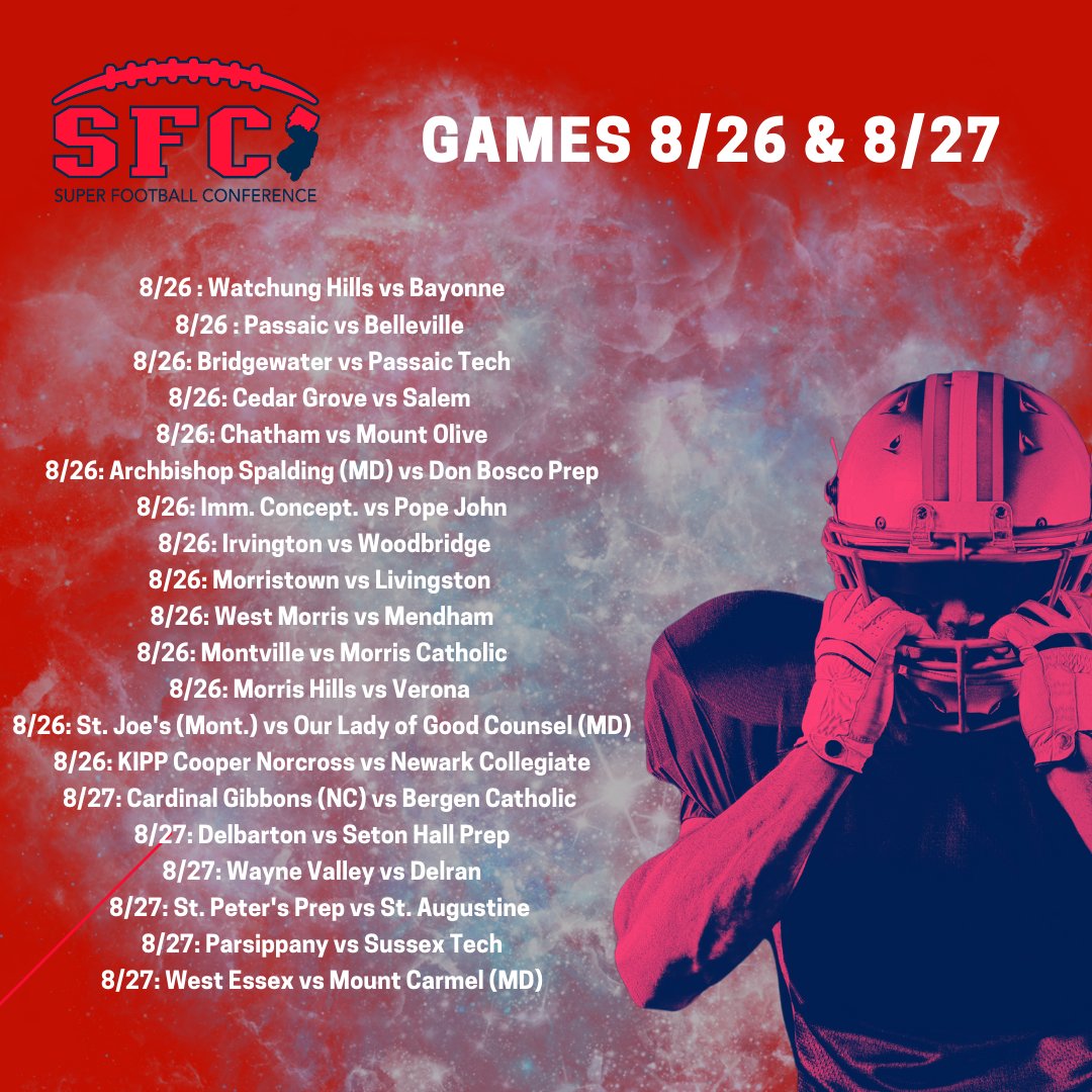 SFCFootballNJ's tweet photo. Check out the SFC’s Opening Week Action! #sfc #superfootballconference #highschoolsports #njhighschoolsports https://t.co/Ij9757HjF2