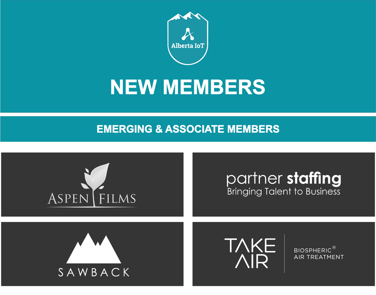 AlbertaIot's tweet photo. Help us in welcoming #AlbertaIoT's newest Emerging & Associate Members, Aspen Films, partner staffing, Take Air and Sawback! These new members are helping grow our tech community in Alberta and we are so thrilled to have them as part of the Alberta IoT ecosystem. https://t.co/s3YDF0dghX
