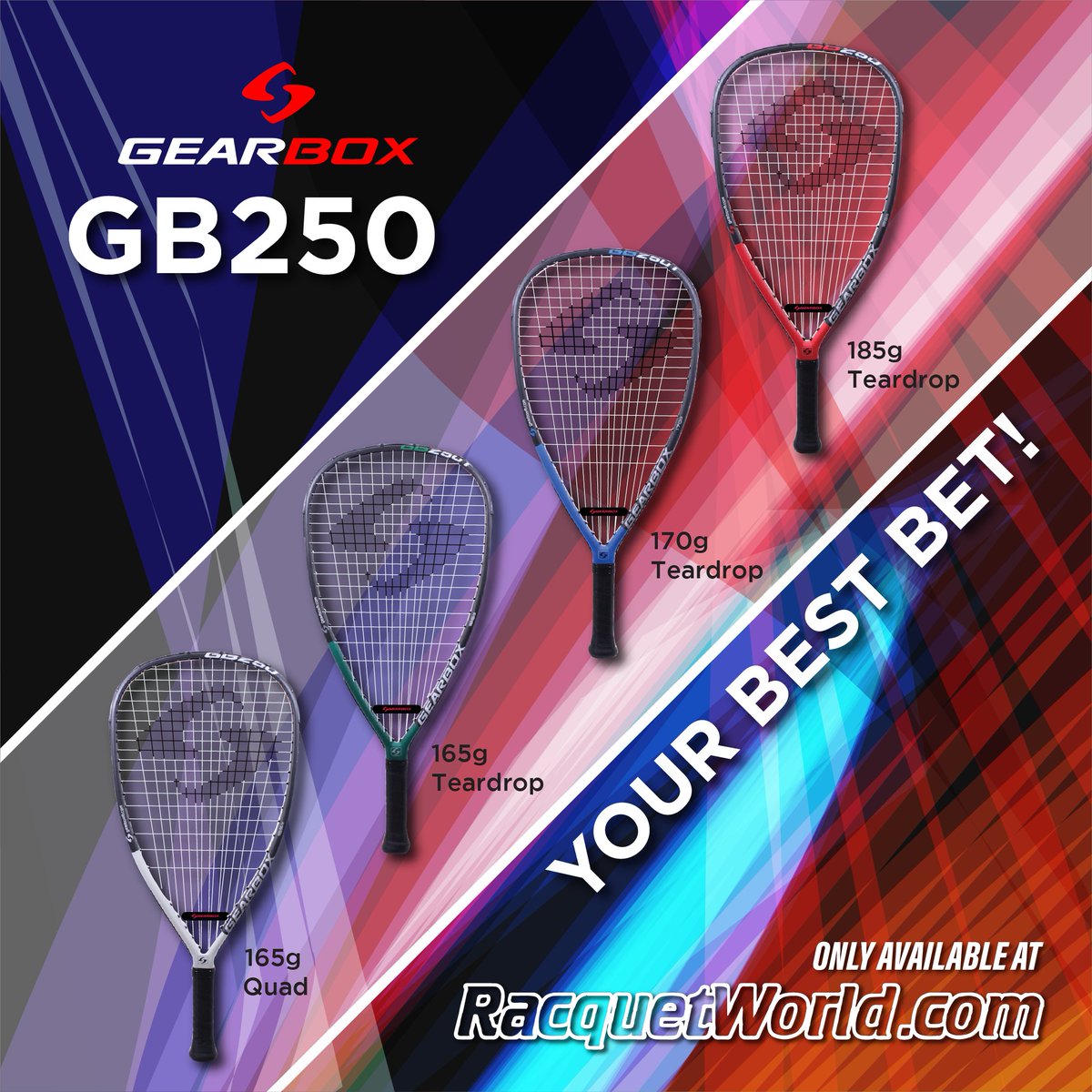 RacquetWorld's tweet photo. The Gearbox GB250 Series is what started it all for Gearbox in helping make them the powerhouse racquet manufacturer they are today. The Series continues to be one of the bestselling racquets we have at $129.95 (originally $199.95).

Order Today: https://t.co/ZMwTf3qZGB https://t.co/YNIC61bEOF