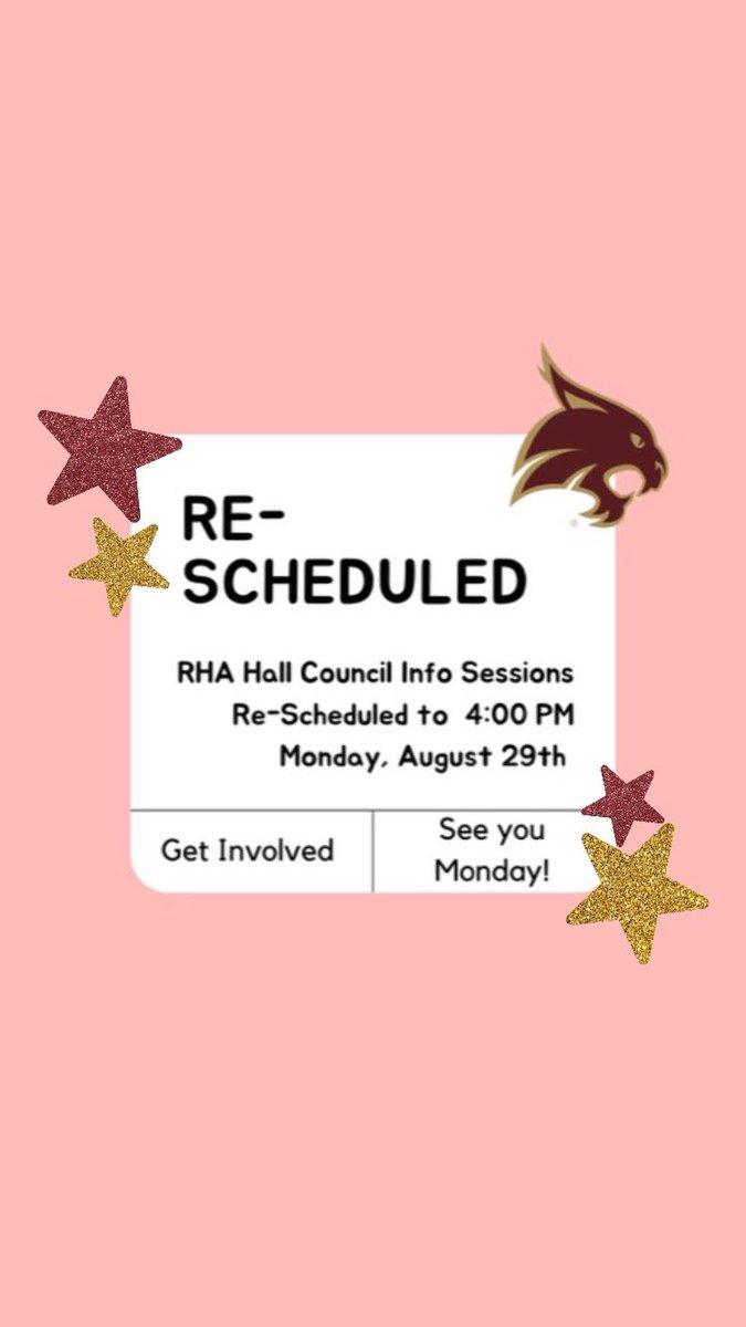 CollegeInnTxSt's tweet photo. UPDATE on our Hall Council Info Session!! https://t.co/Yx7tBGoifW