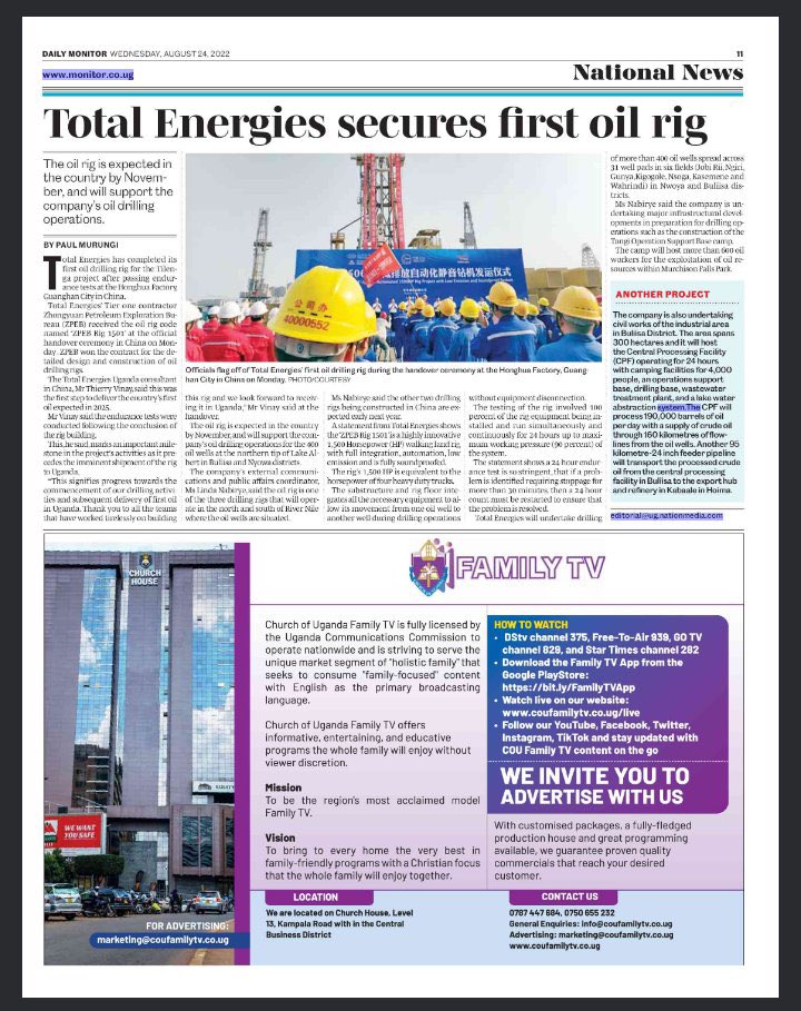 EngJonard's tweet photo. Great milestone @TotalEnergiesUG first oil rig.
We are on the Journey to Uganda's First oil 2025. https://t.co/Pu3mK4VwEx
