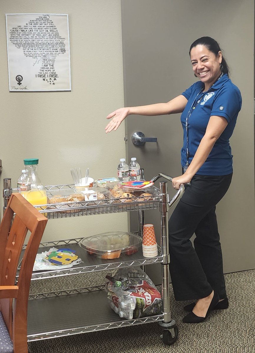 DrCapricaWells's tweet photo. That moment when Raquel Bentancourt, @NEISDCommEd Facilitator, takes serving the community to a different level by walking the building with goodies! #DietSabotager #DiscoverCommEd https://t.co/YBsm9jtu5b