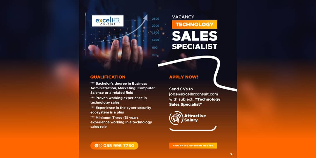 ExcelHr's tweet photo. Career Opportunity- Technology Sales Specialist

Qualified and Interested? Kindly send updated CVs to jobs@excelhrconsult.com https://t.co/1YpkXDDHnT