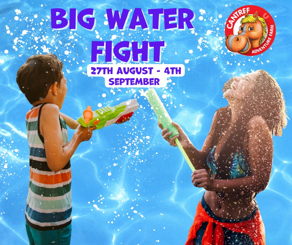 Cantref's tweet photo. Tomorrow is the first day of our Big Water Fight at Cantref Adventure Farm Brecon.
The Water Fight will be on daily at 4pm followed by our Foam Party to end the day.
#bankholidayevents #bankholidayactivites #thingstodothisweekend #thingstodonearme #whatsonthisweekend #whatson https://t.co/LkSCde8e4Z