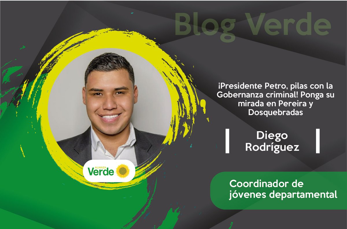 PartidoVerdeCoL's tweet photo. A nuestro #BlogVerde llega @Diegorodri_co pidiéndole al presidente @petrogustavo que ponga los ojos Dosquebradas - Risaralda, un municipio que clama por el propósito de construir una Paz Total. ¿Qué pasa en Risaralda en temas de Seguridad?

Lea el artículo https://t.co/5M5WZP3I61 https://t.co/gUnPKY6V9K