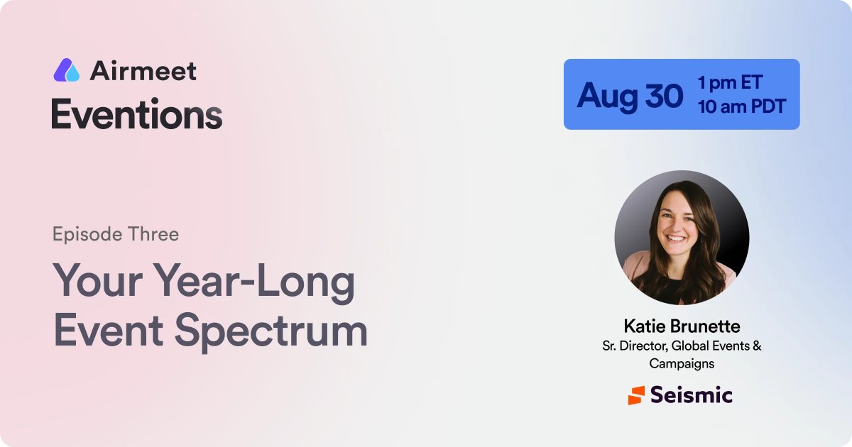 Airmeet's tweet photo. Catch Katie Brunette in an intriguing conversation on hosting events throughout the year to grow your bottom line with @sarahbmkt and @MarkKilens on Aug 30 π
Head over to https://t.co/QRMzBE0doG and save your spot now!
#eventledgrowth #eventions https://t.co/AyV6vcNEvw