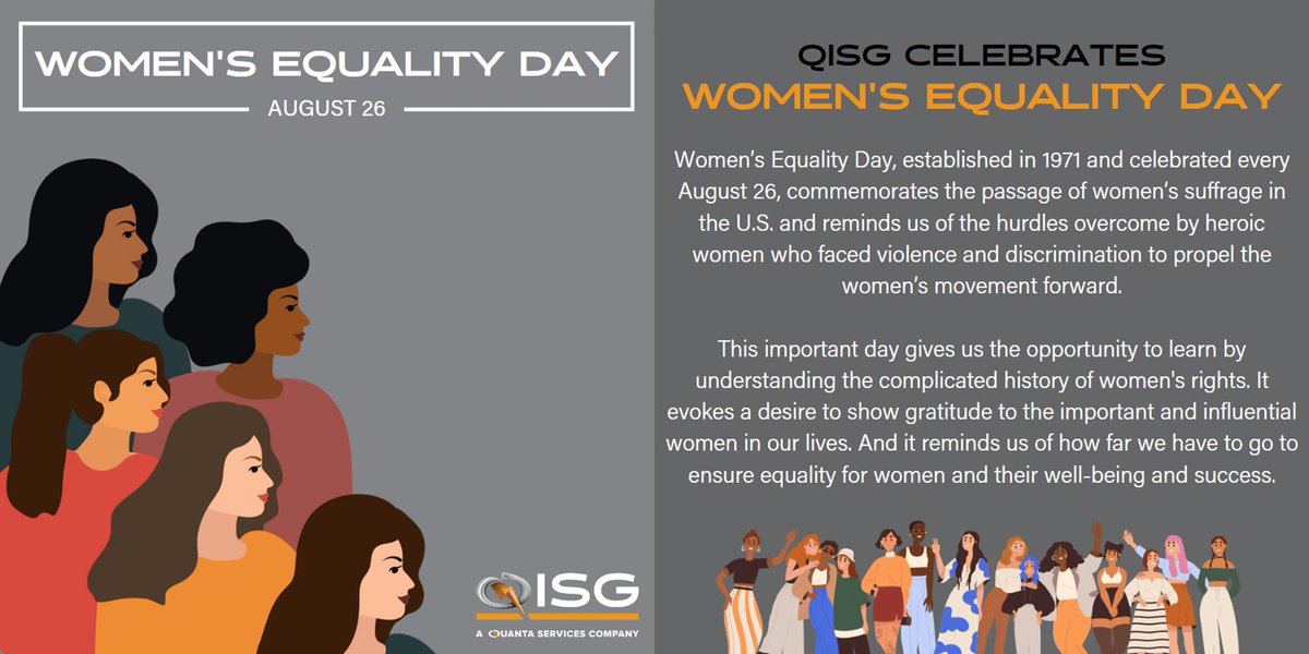 An equal world is an enabled world. QISG supports and celebrates Women’s Equality Day! #WeAreQISG #WeAreQuanta #WomensEqualityDay