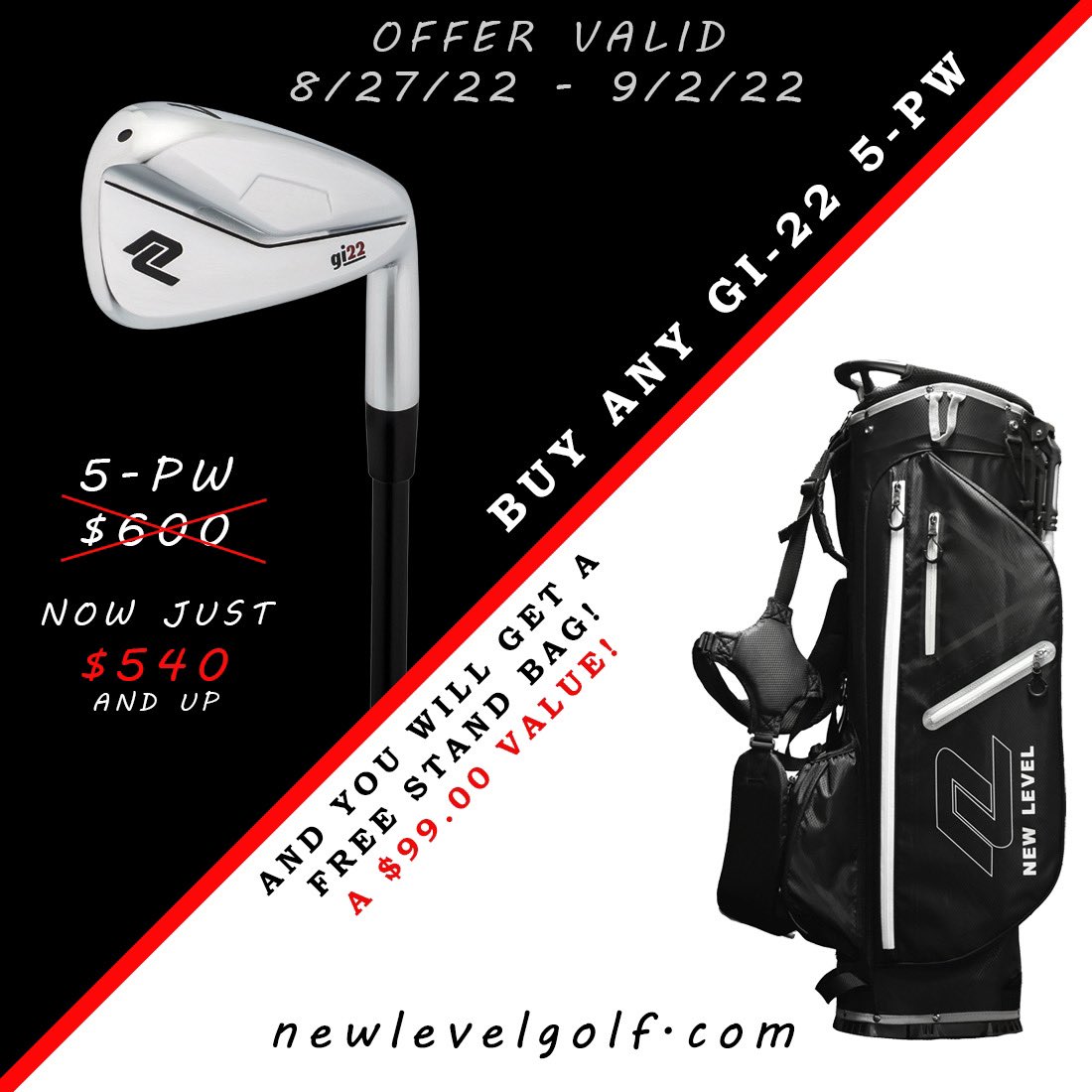 golfnewlevel's tweet photo. 🛑 DEAL ALERT 🛑
You can get a custom-built set of our brand new gi22 irons and irons and a stand bag for just $540.
THIS IS A TOTAL SAVINGS OF 22.7%.
Only at https://t.co/Y81kS2LVvk #newlevelgolf https://t.co/gUxY6ZHQgb