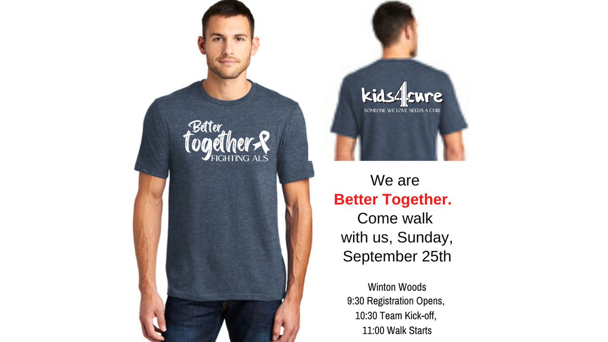 Our 2022 Kids4Cure Team Walk to Defeat ALS shirts. Available at Walk on Sunday, September 25th. Join our team here: web.alsa.org/goto/SupportOu… #bettertogether #kids4cure #cureals