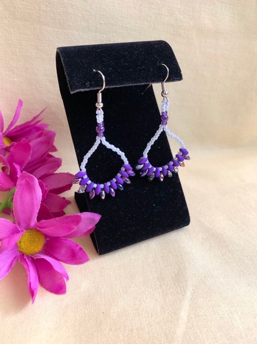 #Kaybejeweled #etsy shop: Purple Seed Bead Fan Earrings - Czech Glass Earrings - Beaded Boho Teardrop Earrings - Beadwork Jewelry etsy.me/3KmB6GC
#fanearrings #teardropearrings  #beadworkearrings #bohoearrings  #handmadejewelry #Kaybejeweled