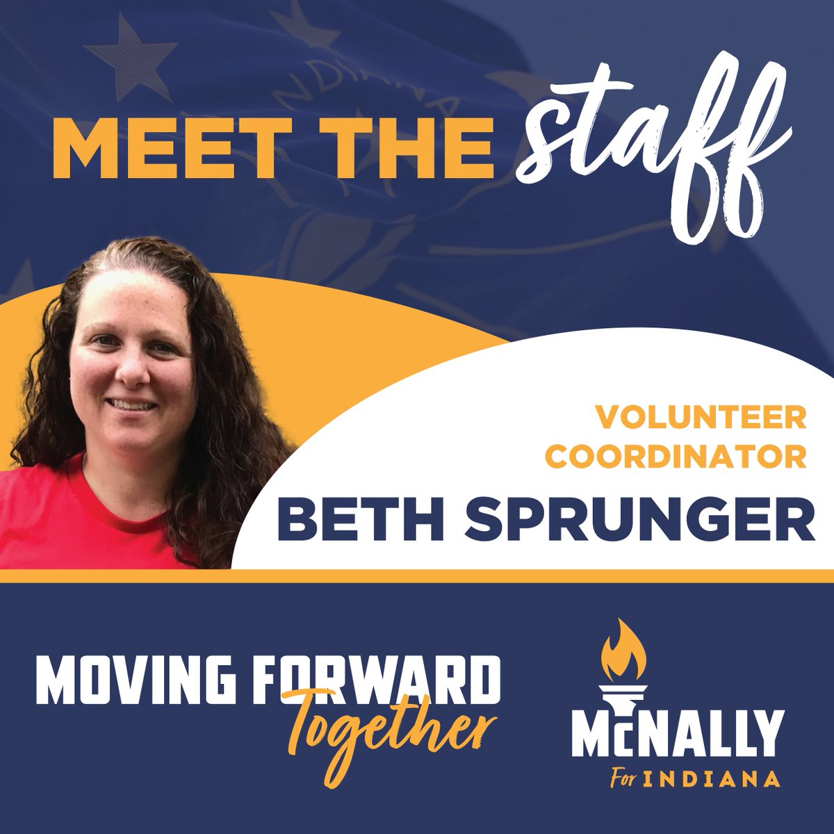 McNally4Indiana's tweet photo. A critical part of a campaign is #Volunteering  - so we're happy to introduce @MontigityIndy, our volunteer coordinator! Beth got her first glimpse into state politics in 2014 when she joined @MomsDemand - there she found her calling to work for positive change in #Indiana. https://t.co/VaNhl1HUbi