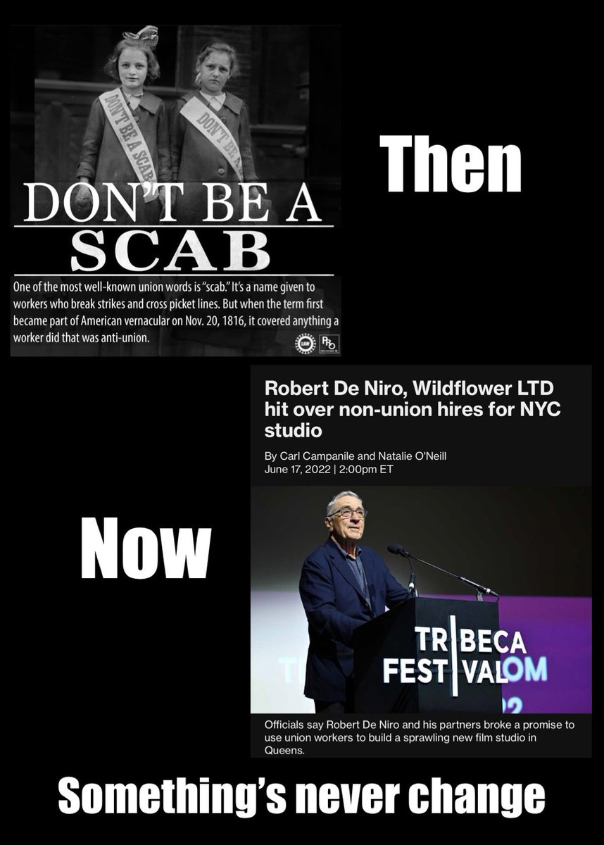 #deniroisascab hires #nonunion workers for his $700 million dollar studio. Says it not his call!! Way to stand up for #unions <a href="/DC9_IUPAT/">District Council 9</a> <a href="/steamfitters638/">Steamfitters Local 638</a> <a href="/smartlocal28/">SMART Local 28</a> <a href="/local79nyc/">Laborers Local 79</a> <a href="/IBEWLocalUnion3/">IBEWLocal3</a> <a href="/UALocal1/">UALocal1</a> <a href="/NYCBldgTrades/">NYC Building Trades</a>