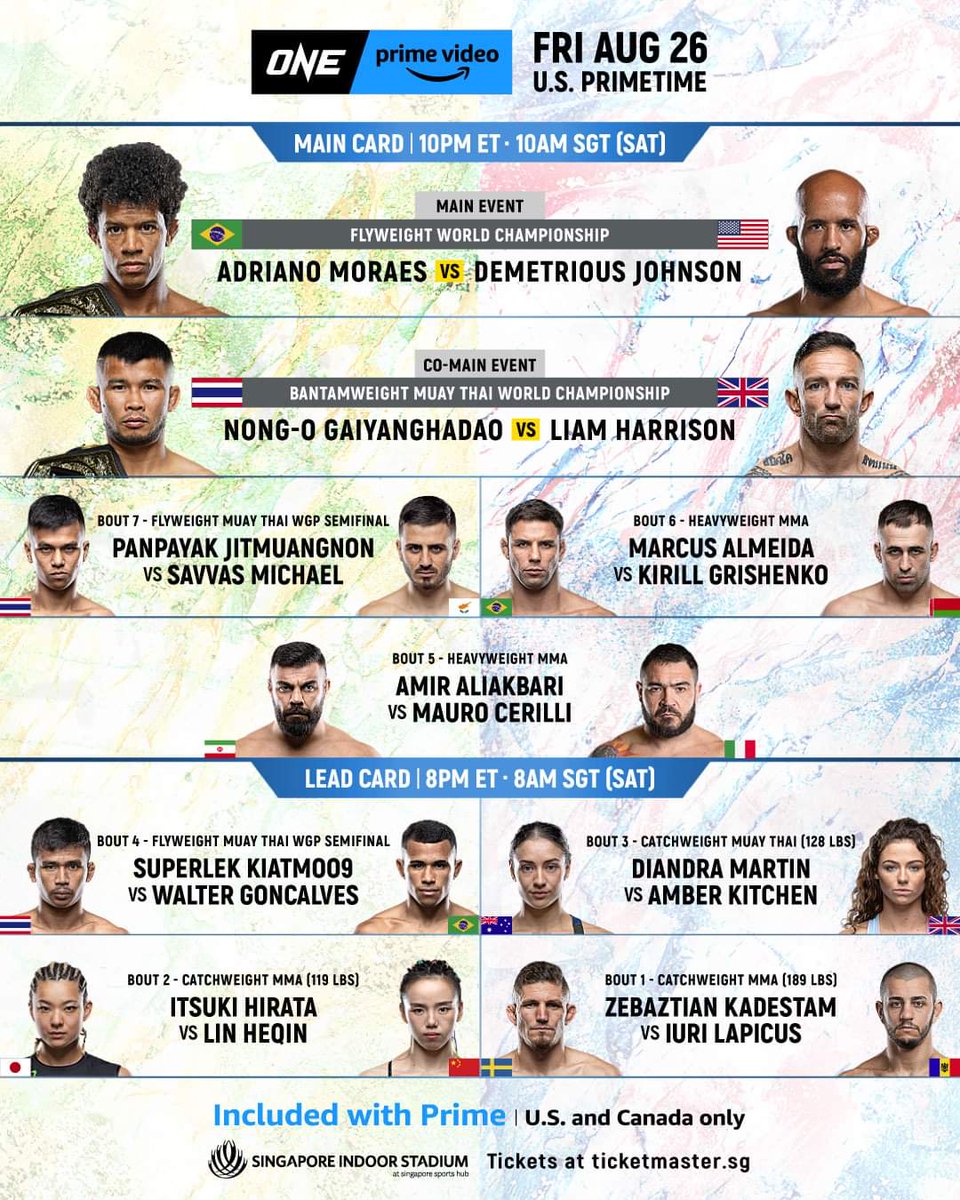 KevinBelingon's tweet photo. 🔥 LIVE IN U.S. PRIMETIME 🔥
#ONEonPrimeVideo1 | Fri Aug 26 at 8PM ET
🇺🇸🇨🇦 Watch live on Prime Video 👉 https://t.co/THfMJTF55J
🌍 Watch live on PPV 👉 https://t.co/iOJ0fDHghd
🎟 Get your tickets 👉 https://t.co/swpPSi04b6 https://t.co/FtPYFlyWg7