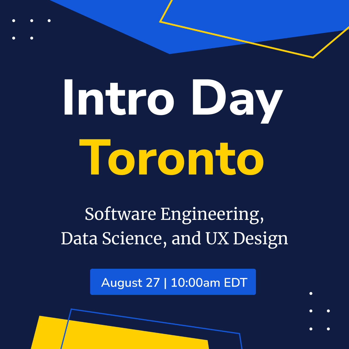 Considering a new career? Join Toronto Intro Day! - Gain experience in data, design, or development - Network with @Uber , @Borrowell , @RBC , and more - Hear from alumni who've started new careers RSVP:bit.ly/3pMKDgy #BeFutureProof #design #data #webdev #toronto