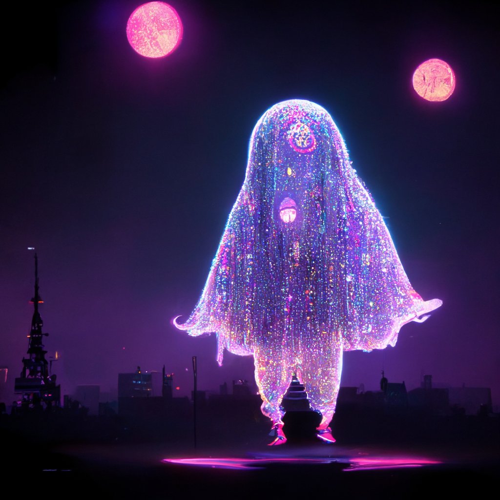 EnchanterOrbus's tweet photo. Gwendolin transitions her DJ set into melodies that synchronize with the distant hums of the netherworld. A spirit comes forth and performs, dazzling the city's onlookers in a @Runiverse moment never forgotten. @forgottenrunes @midjourney https://t.co/4QQScziHmI