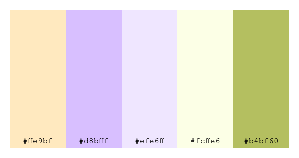 ColPaletteBot's tweet photo. Beep beep, here's a pretty color palette for you!
color-scheme.js parameters used:
- hue: 279
- variation: light
- colors: #ffe9bf, #d8bfff, #efe6ff, #fcffe6, #b4bf60
Have a lovely evening!
#twitterbot #colorpalette #colors #palette #prettycolors https://t.co/Plf44fAzvy