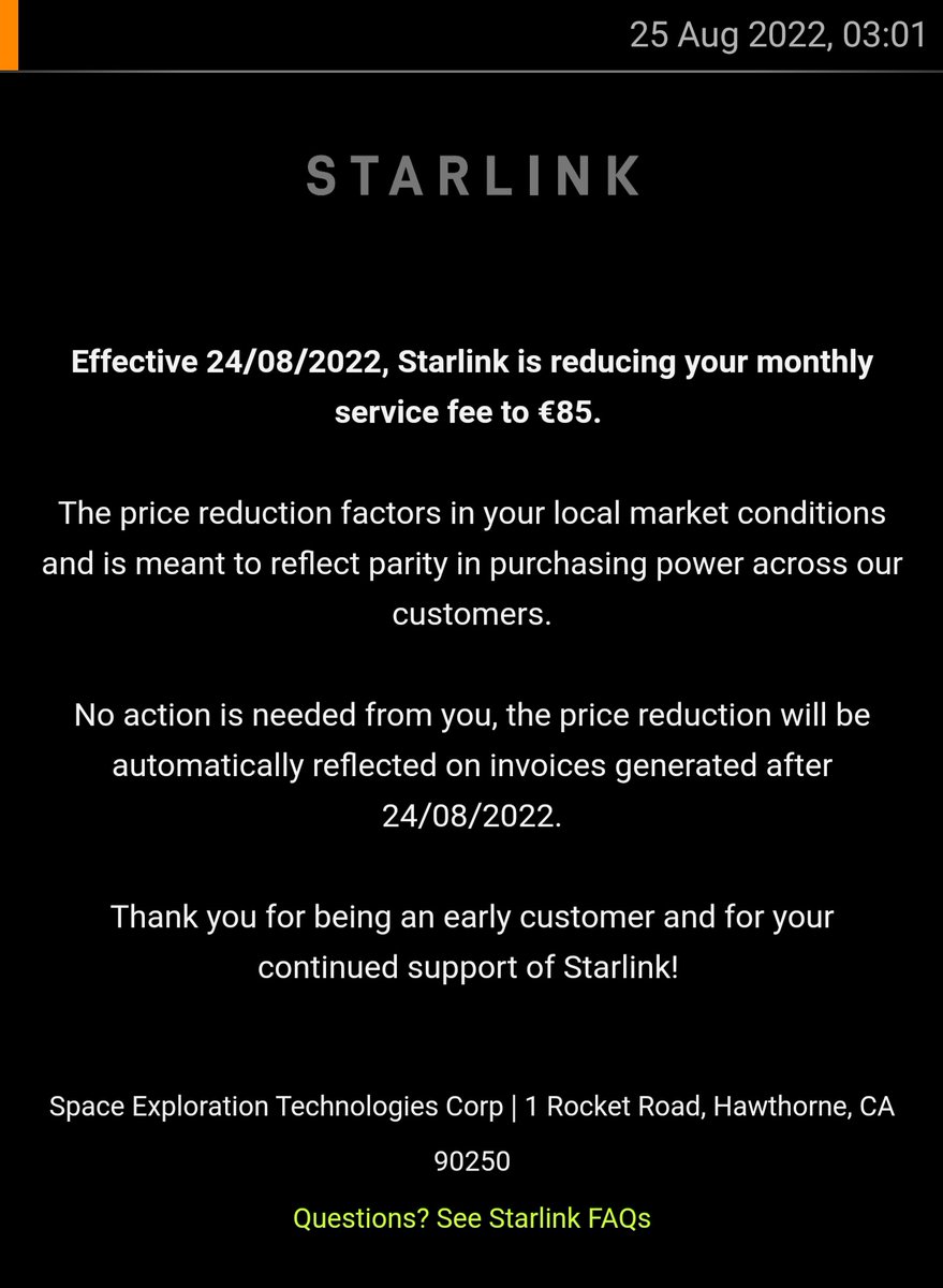 marlow925's tweet photo. Coming down from 99 EUR/month #spacex #starlink https://t.co/DJV5jOdAqZ