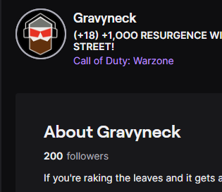 gravynekk's tweet photo. Also thank you for #200 followers and shit. Gravy Train is trudging along nicely! #gravytrain #twitchtv #twitch #thankyou #streamer #aspiring #letsgo #200club #nowstreaming #hoyyeah https://t.co/hVkBAxq6r4