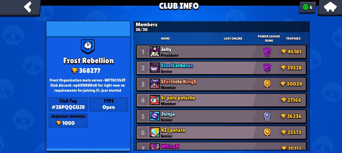 FrostBrawlers's tweet photo. Old name, new Frost club! Interested in being a part of one of the oldest orgs in Brawl Stars? Join Rebellion or any of the nine other clubs we run 💪 https://t.co/ZuKMkBEMGU