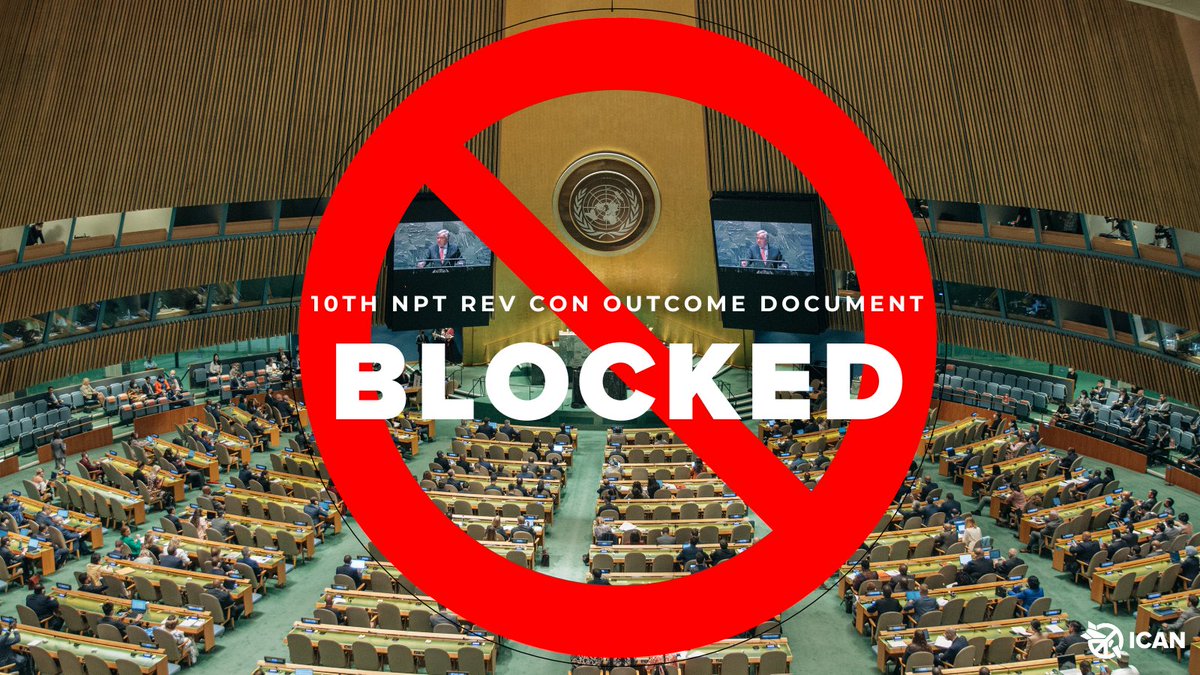 nuclearban's tweet image. Russia just blocked the outcome document of the #NPTRevCon. In a year when a nuclear-armed state invaded a non-nuclear armed state, a meeting of nearly all countries in the world failed to take action on nuclear disarmament. 

#NPT2022 #10RevCon