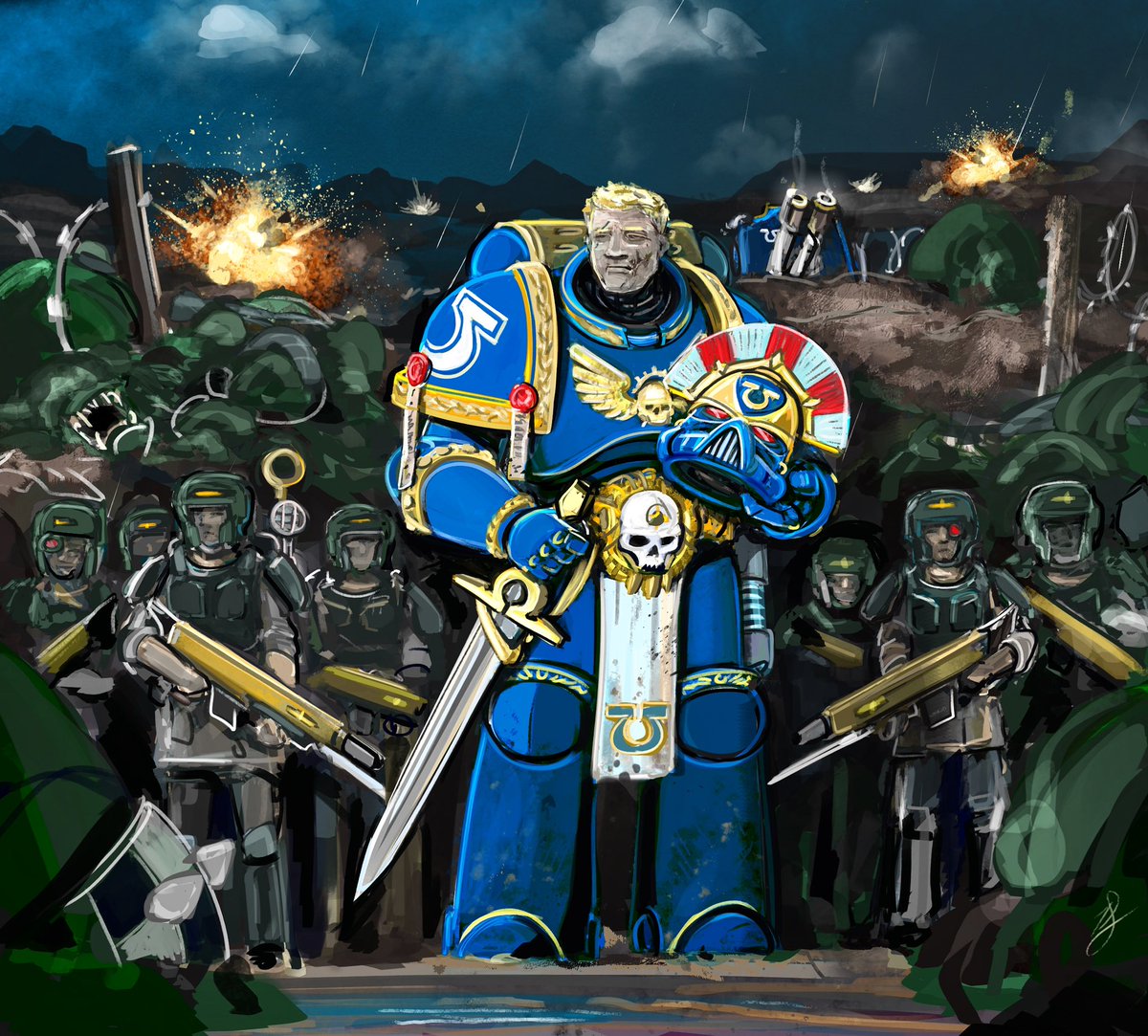 Doozen4's tweet photo. Along the bulwark

#illustration #digitalart #warhammer40k #fanart #spacemarines https://t.co/w2K5q6dAu9