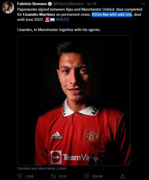 KindaMaxed's tweet photo. @BtecRj @FabrizioRomano @FabriceHawkins Lad needs to learn to read, that 55 for martinez is in euros too where as the 75 mil for fofana is in pounds https://t.co/gZ87buXqi8