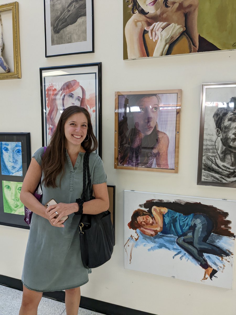 Mrs. Emerick stands next to a piece of art, she designed when she was a student at Freedom High School. Very impressive Mrs. Emerick! 
#BuiltbyBethlehem <a href="/BethlehemAreaSD/">BASD</a>