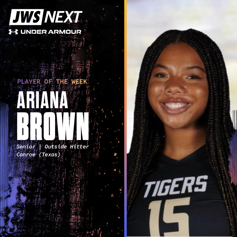 justwsports's tweet photo. Playing her final varsity season under the tutelage of her mother, Brown had 83 kills over the week to earn JWS Player of the Week honors.
#JWSNext x @UnderArmour