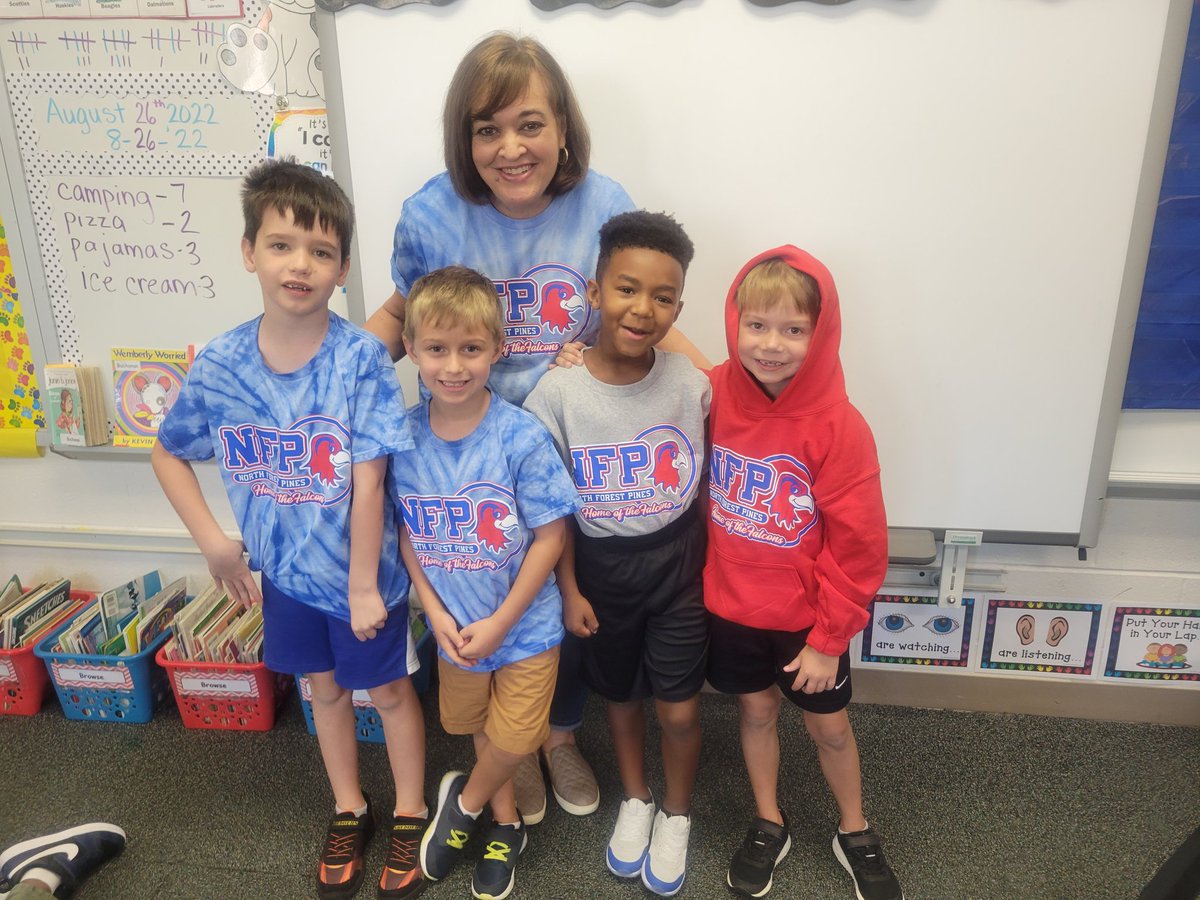 Look at this cuteness here in this picture!! First grade students with NFP pride rocking their spirit wear on our NFP SPIRIT FRIDAYS!