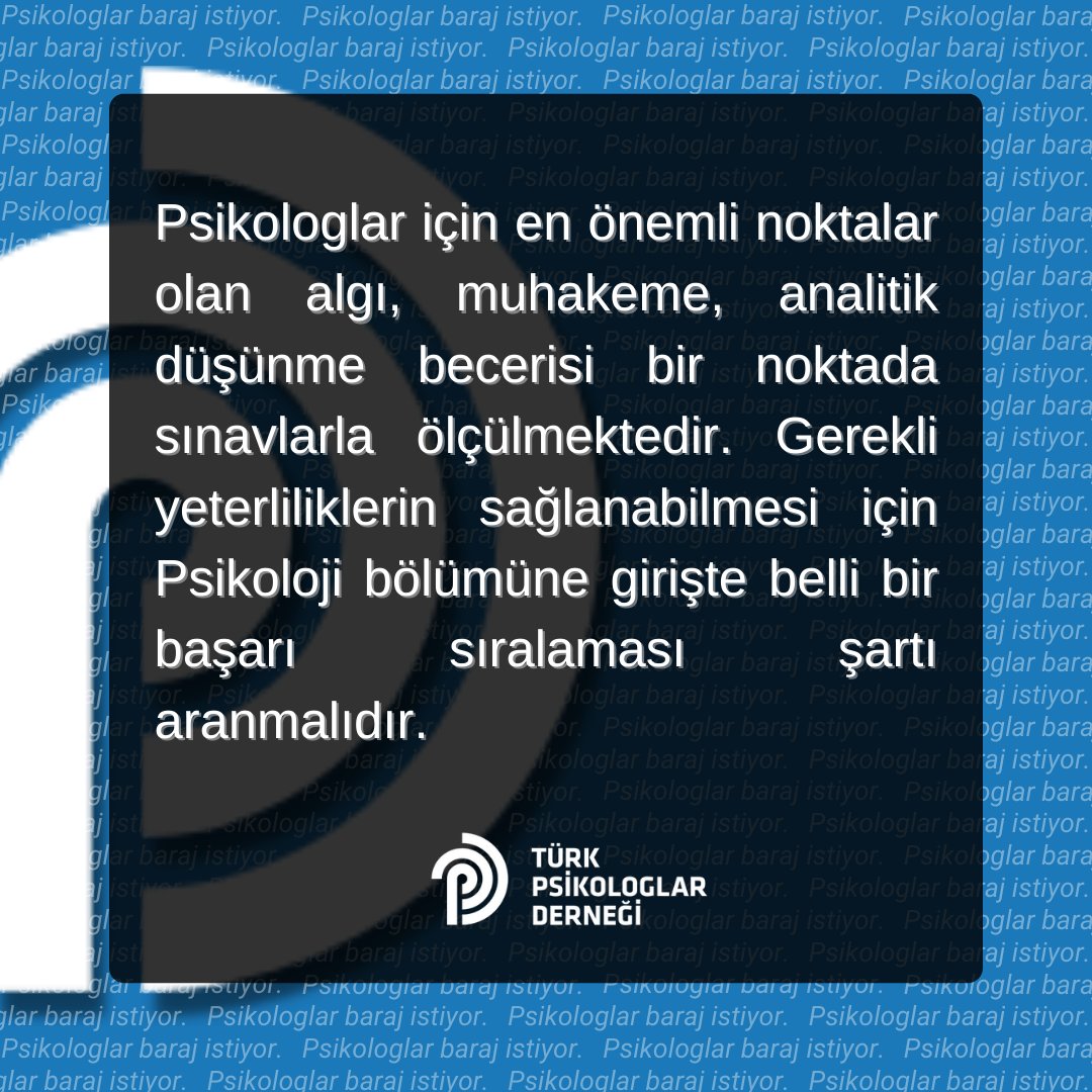 TPDBilgi's tweet photo. Psikologlar için en önemli noktalar olan algı, muhakeme, analitik düşünme becerisi bir noktada sınavlarla ölçülmektedir. Gerekli yeterliliklerin sağlanabilmesi için Psikoloji bölümüne girişte belli bir başarı sıralaması şartı aranmalıdır.
#PsikolojimizİçinBaraj https://t.co/0bIwmN43fU
