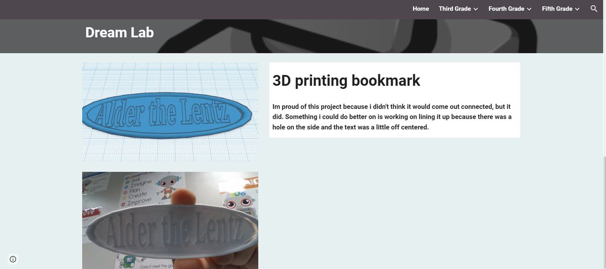 allisonmkurtz's tweet photo. Students compared their bookmark design with their actual 3D print. Did the bookmark come out like they thought it would? What could we do to improve? Students wrote reflections in their digital portfolios. #Clear4Takeoff #first3Dprint #LearnSomethingNew https://t.co/AzLrAFQsHr